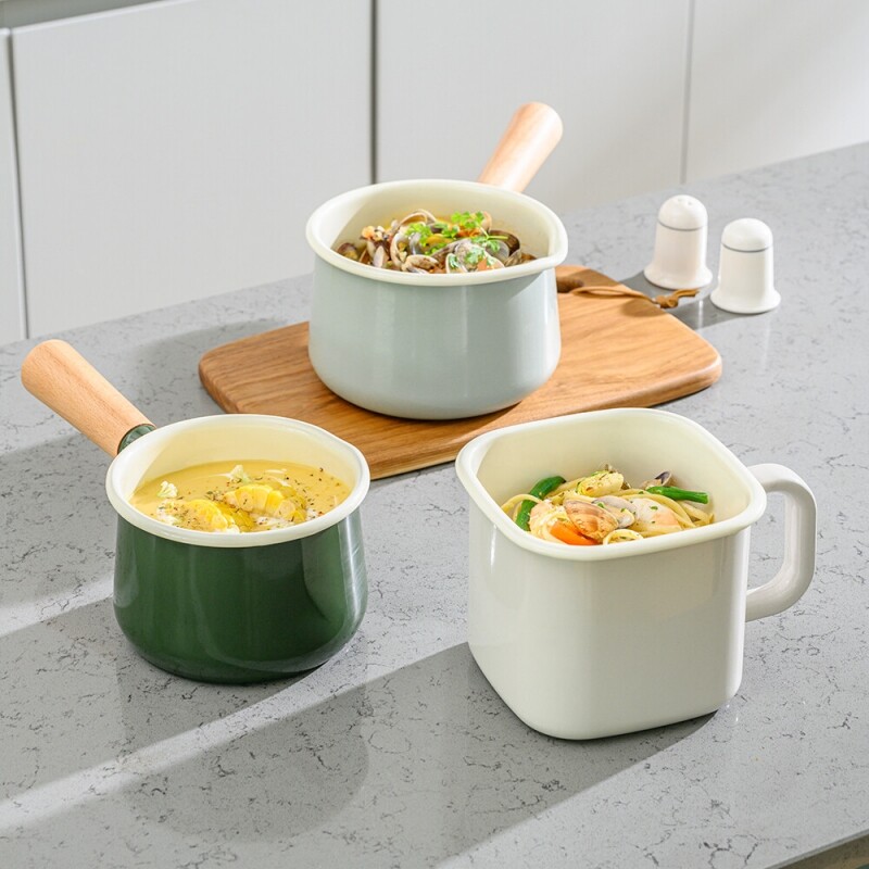 좋은 것을 담다 락앤락,[락앤락몰 전용]슈트IH멜로우 법랑 3종SET (밀크팬12cm+편수14cm+사각캐니스터)