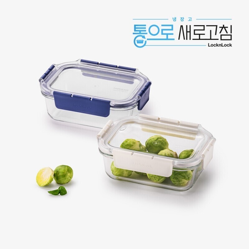 좋은 것을 담다 락앤락,[락앤락몰 전용]탑클라스 유리밀폐용기 직사각 630ml 2P 세트 (블루/화이트)