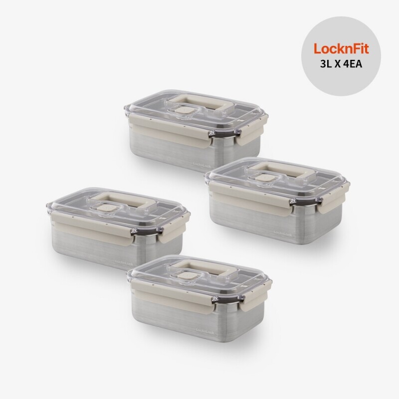 좋은 것을 담다 락앤락,[락앤핏]숨쉬는 스텐김치통 세트B (3L*4P)