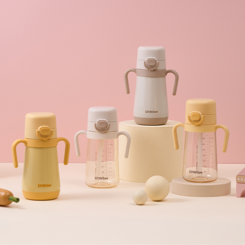 좋은 것을 담다 락앤락,리틀럽 원터치 스텐 양손 빨대컵 300ML